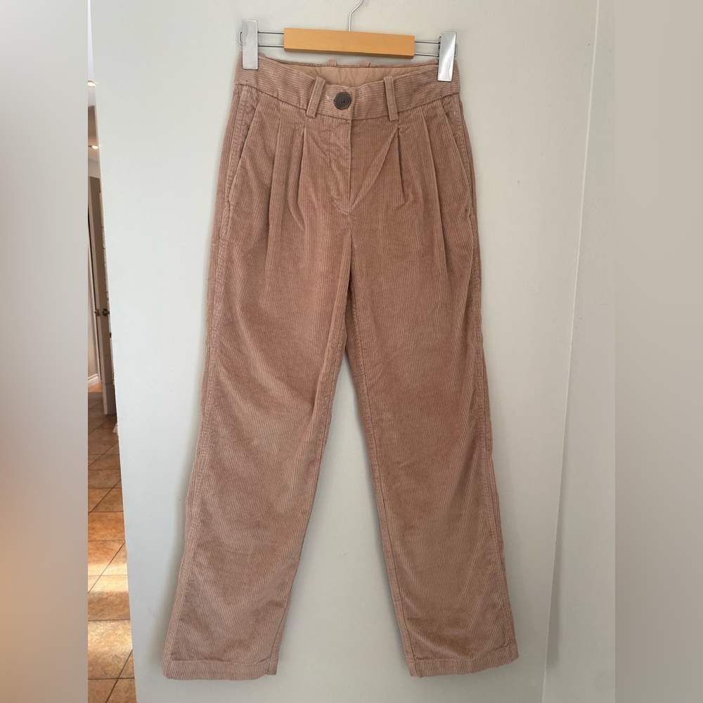 Group Babaton Aritzia Quota Corduroy Pant Pleated Trousers Sz 00 - Picture 2 of 14